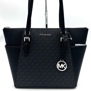 Michael Kors Large Charlotte Tote Bag Black/Silver (NWT)